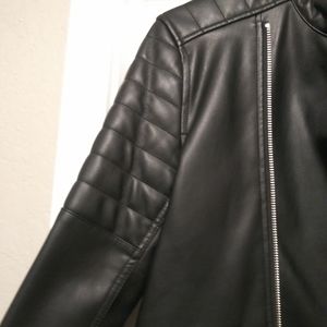 Mens black  leather biker jacket